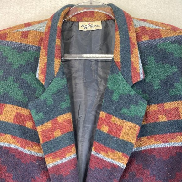 Vintage KATE BROOKE Womens 18 Wool Aztec Southwest Blanket 80s Pockets Blazer - Picture 6 of 12